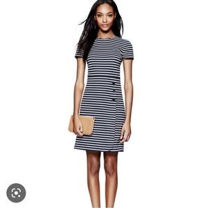 TORY BURCH Kamilla Striped Shift Dress Navy Blue